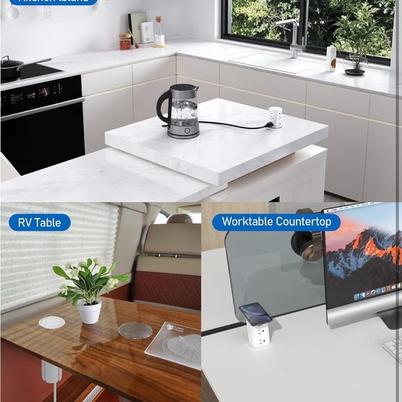 ANNQUAN 3" Pop Up Countertop Receptacle with 4 USB Ports 15W Wireless Charger - Picture 5 of 7